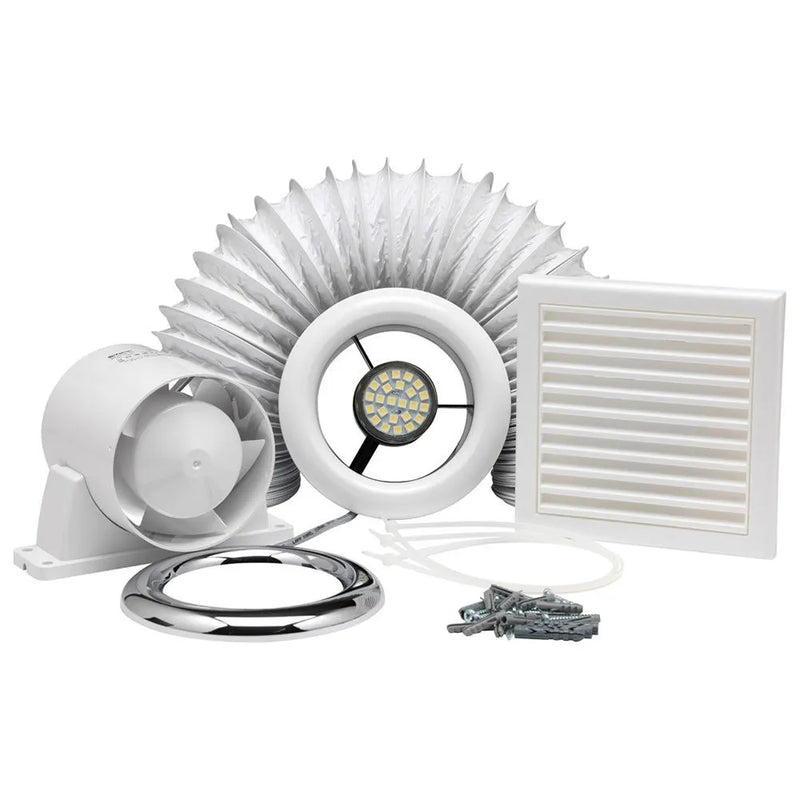 Xpelair Airline 100mm Inline Extract Fan Kit with Light - ALL100 - 93290AW, Image 1 of 4