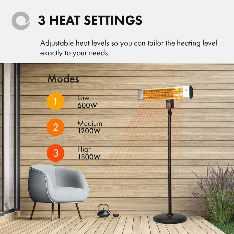 Devola Platinum 1.8kW Stand Mounted Patio Heater with Remote Control IP65 - Silver - DVPH18PSMSL, Image 5 of 9