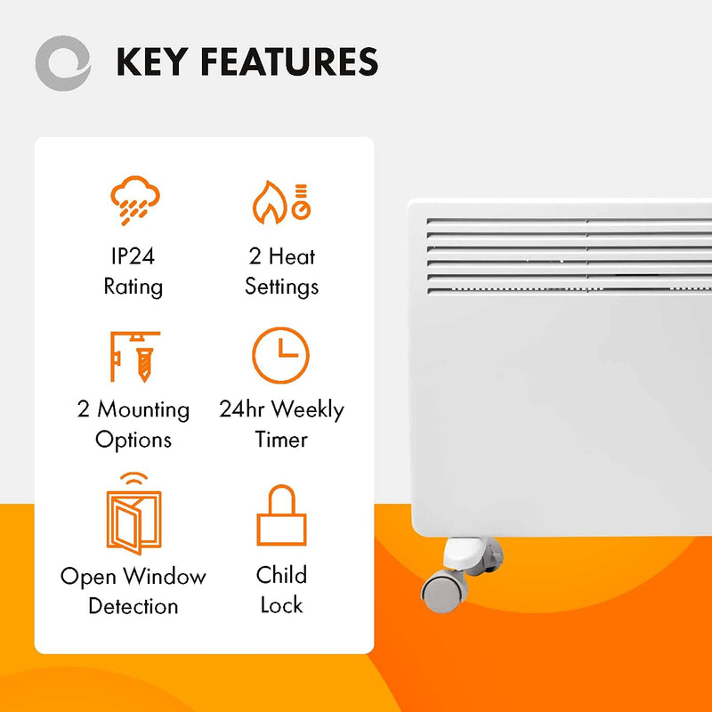 Devola-B 1500W Panel Heater with 24 Hour, 7 Day Timer IP24 - White - DVS1500W, Image 3 of 8