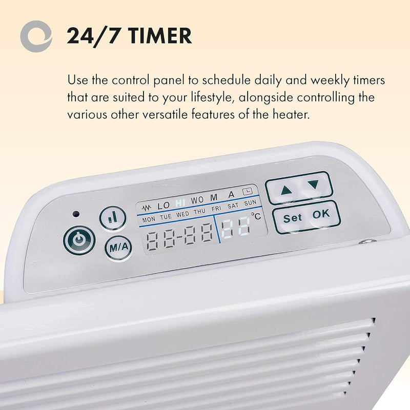 Devola-B 1500W Panel Heater with 24 Hour, 7 Day Timer IP24 - White - DVS1500W, Image 6 of 8