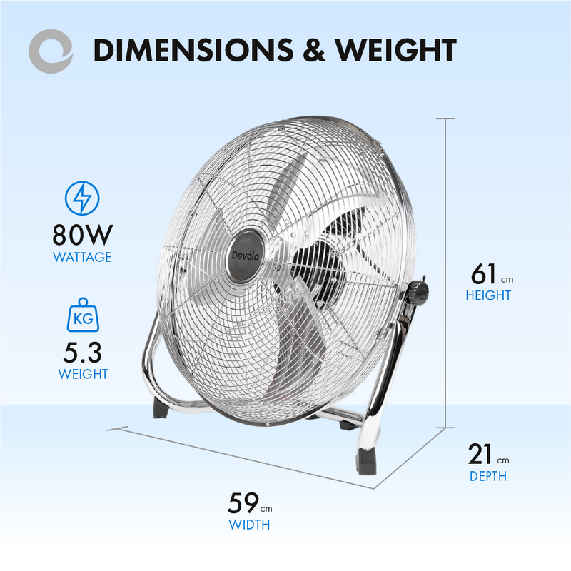 Devola High Power 80W 3 Speed 20-inch DC Floor Fan - Chrome - DV20FFC, Image 3 of 8